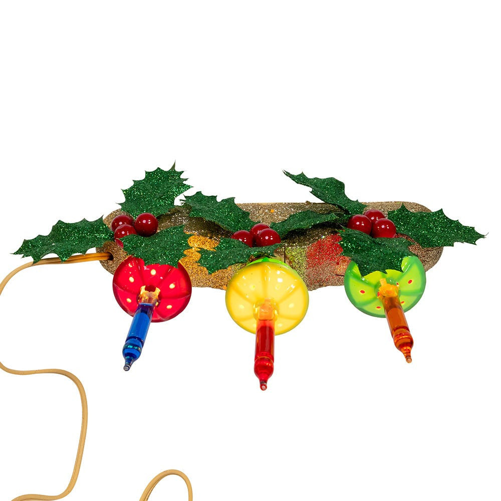 6.9" Holly Berry & Greenery With Gold Base Three Bubble Light Table Piece