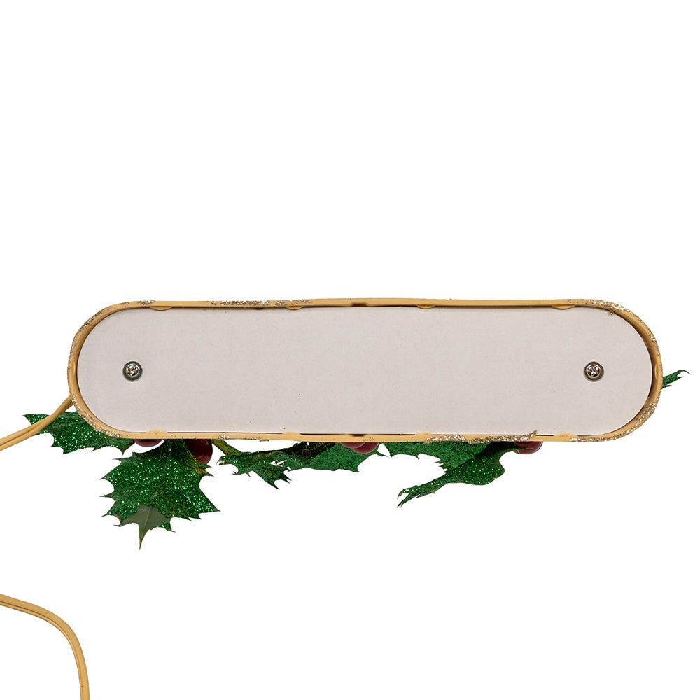 6.9" Holly Berry & Greenery With Gold Base Three Bubble Light Table Piece