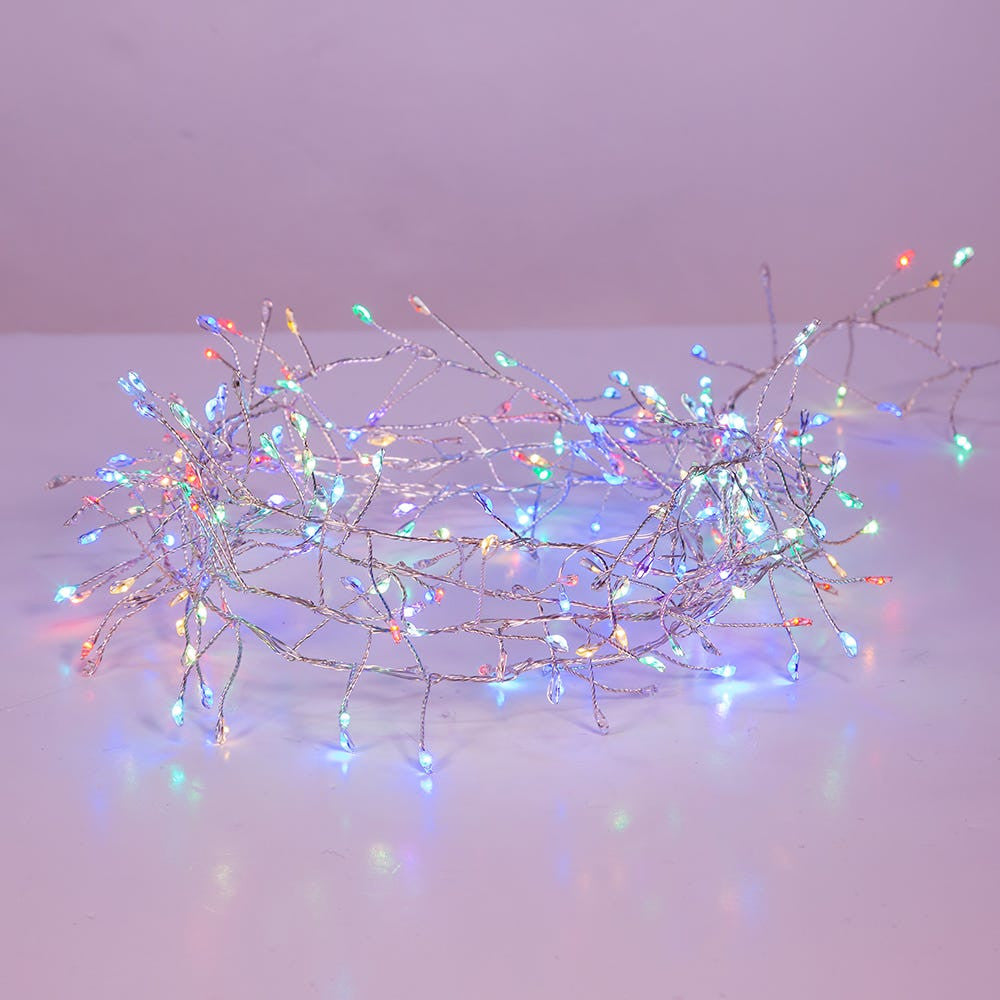 8' 240L RGB Color Changing Fairy LED Silver Wire Cluster Garland