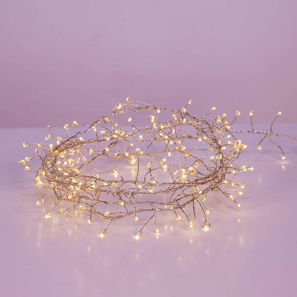 8' 240L Warm White Fairy Twinkle LED Silver Wire Cluster Garland