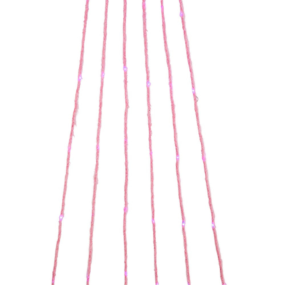 7' 120-Light Pink Fuzzy Multi-Strand With Pink LED Cascade Light