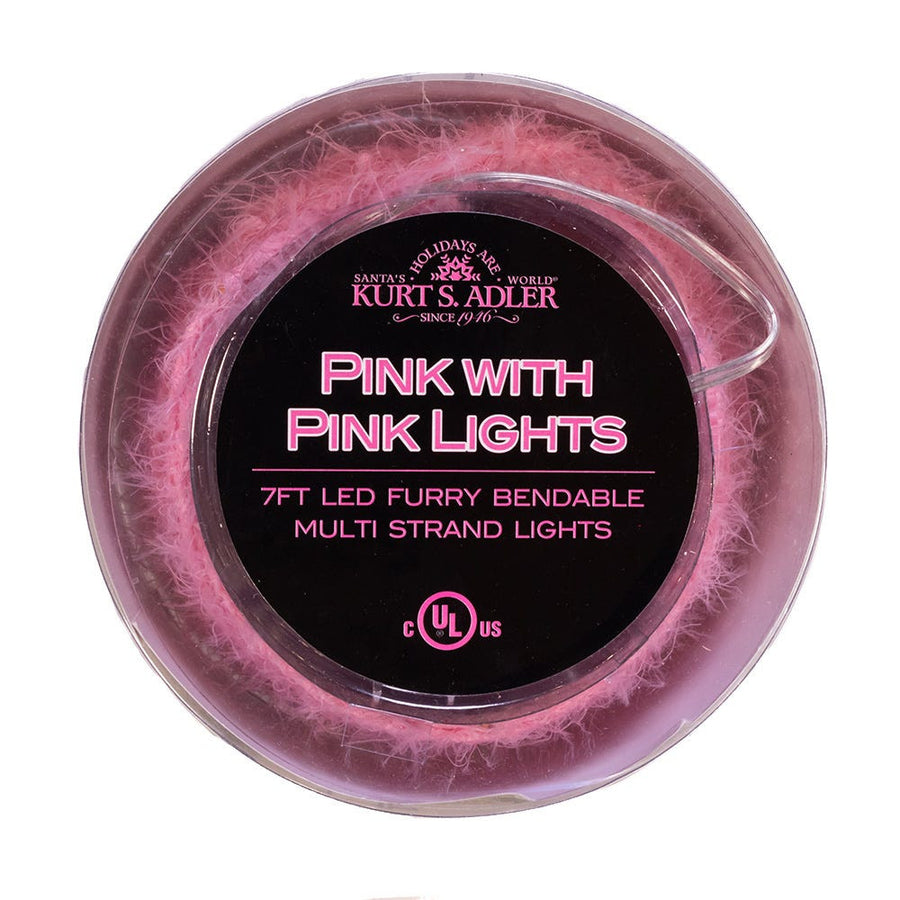 7' 120-Light Pink Fuzzy Multi-Strand With Pink LED Cascade Light