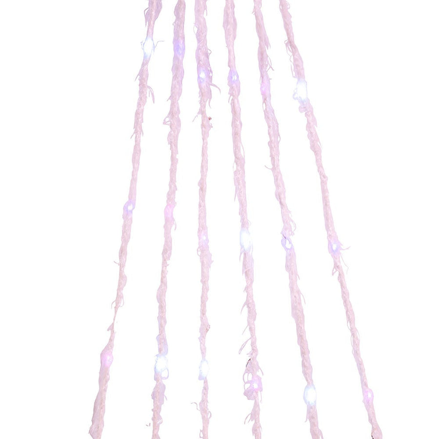 7' 120-Light White Fuzzy Multi-Strand With Pink, Teal and Purple LED Cascade Light