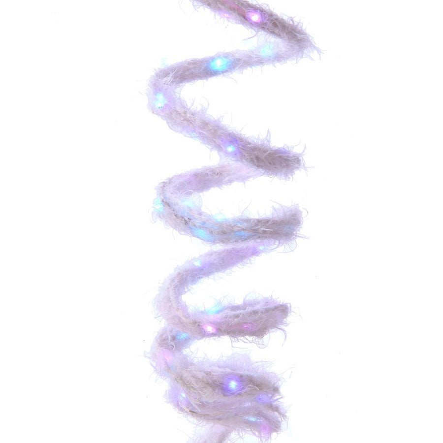 7' 120-Light White Fuzzy Multi-Strand With Pink, Teal and Purple LED Cascade Light