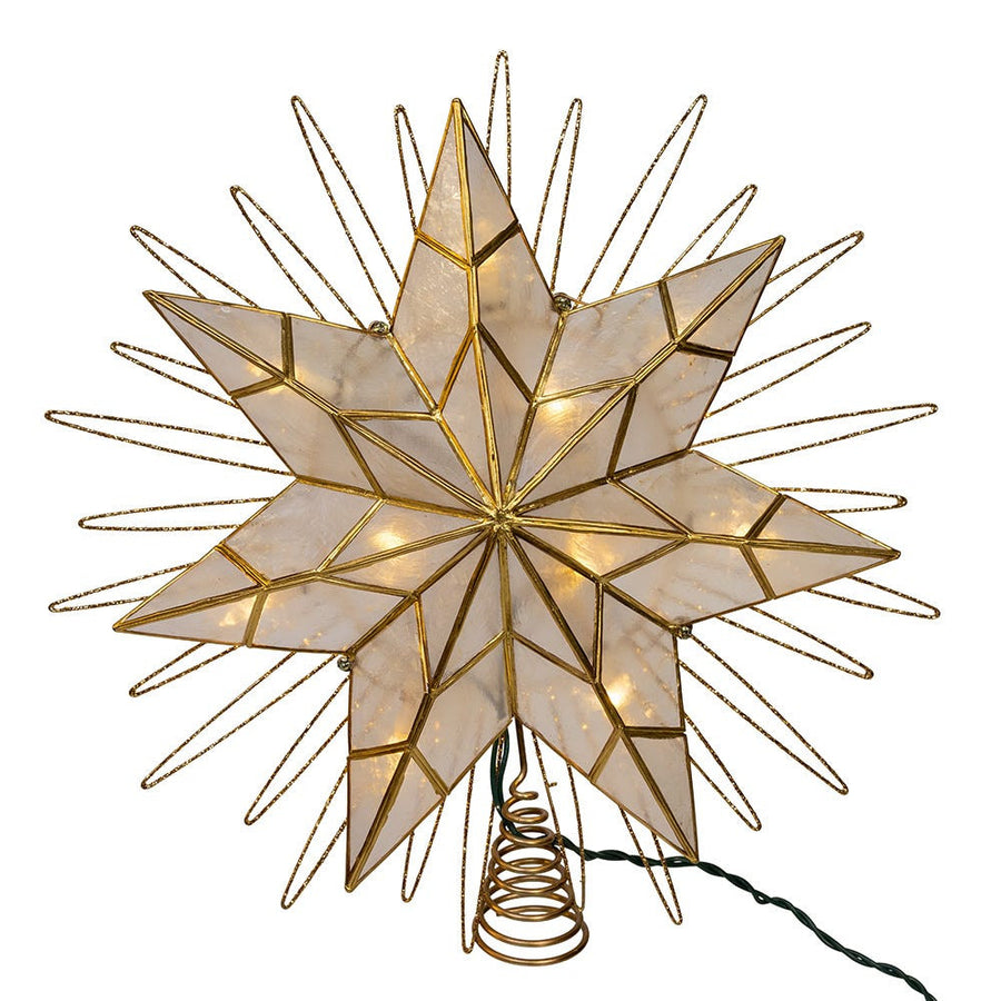 14" 10L7-Point LED 7-Point Gold Glittered Star Tree Top