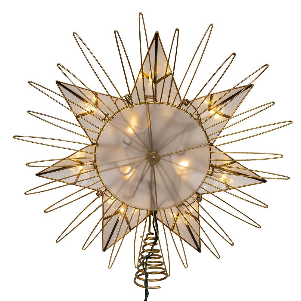 14" 10L7-Point LED 7-Point Gold Glittered Star Tree Top