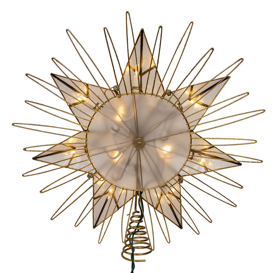 14" 10L7-Point LED 7-Point Gold Glittered Star Tree Top