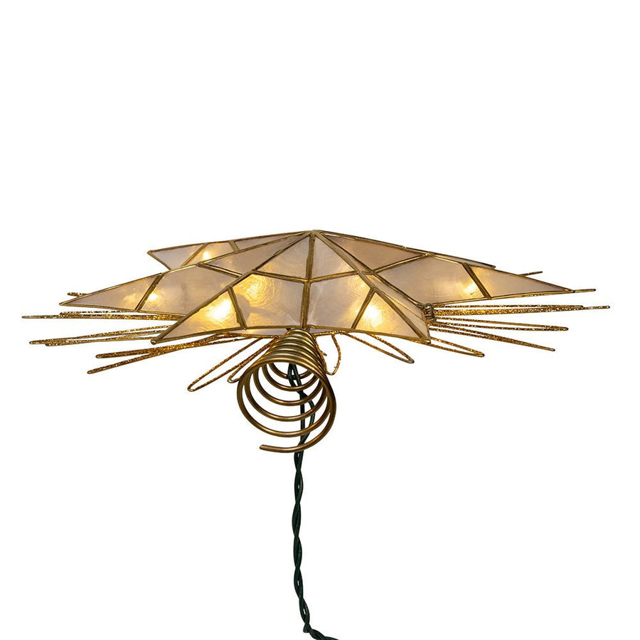 14" 10L7-Point LED 7-Point Gold Glittered Star Tree Top