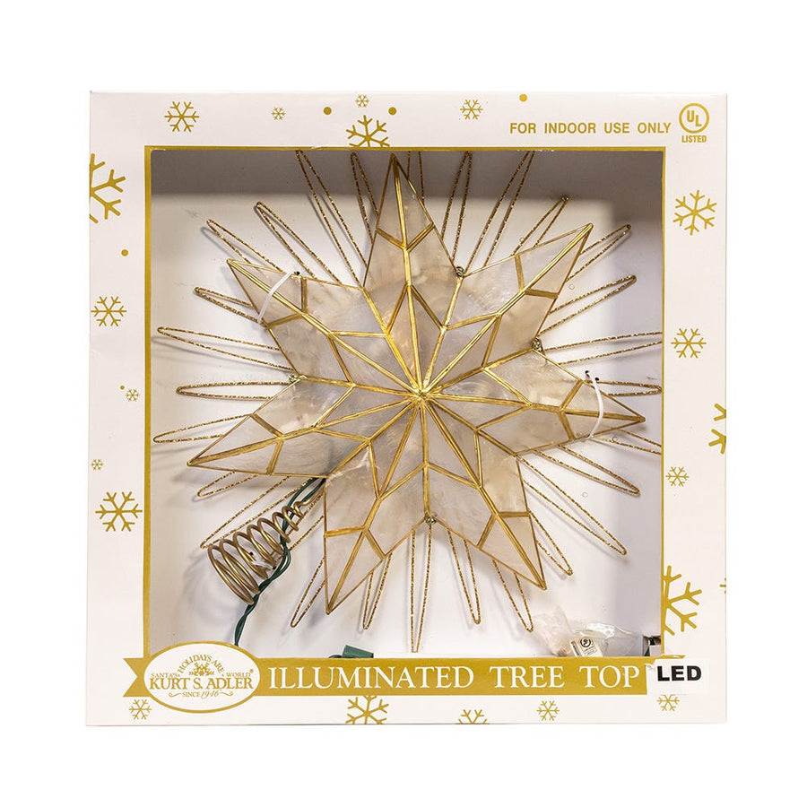 14" 10L7-Point LED 7-Point Gold Glittered Star Tree Top