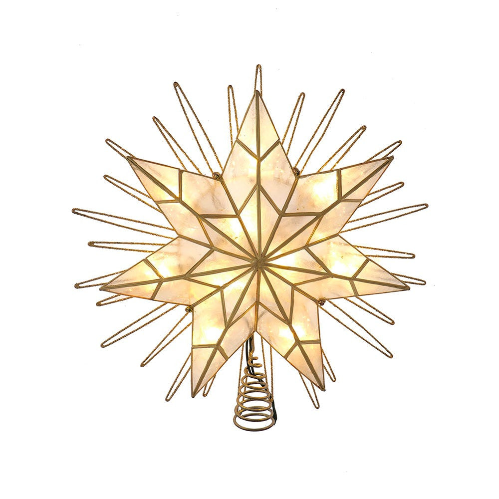14" 10L7-Point LED 7-Point Gold Glittered Star Tree Top