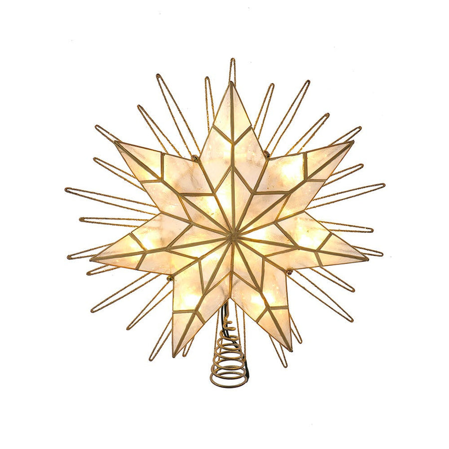 14" 10L7-Point LED 7-Point Gold Glittered Star Tree Top