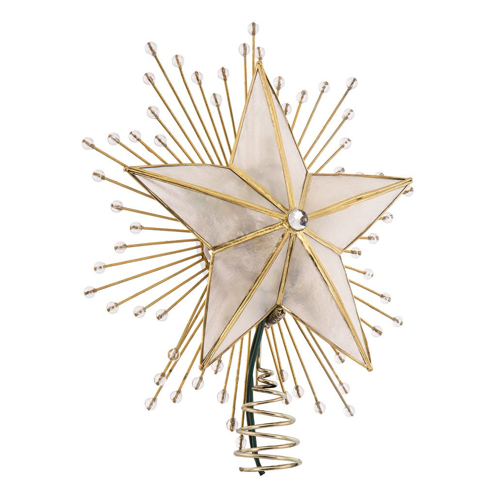 10" UL 10L Capiz Star With Rays and Beads Lighted Treetop