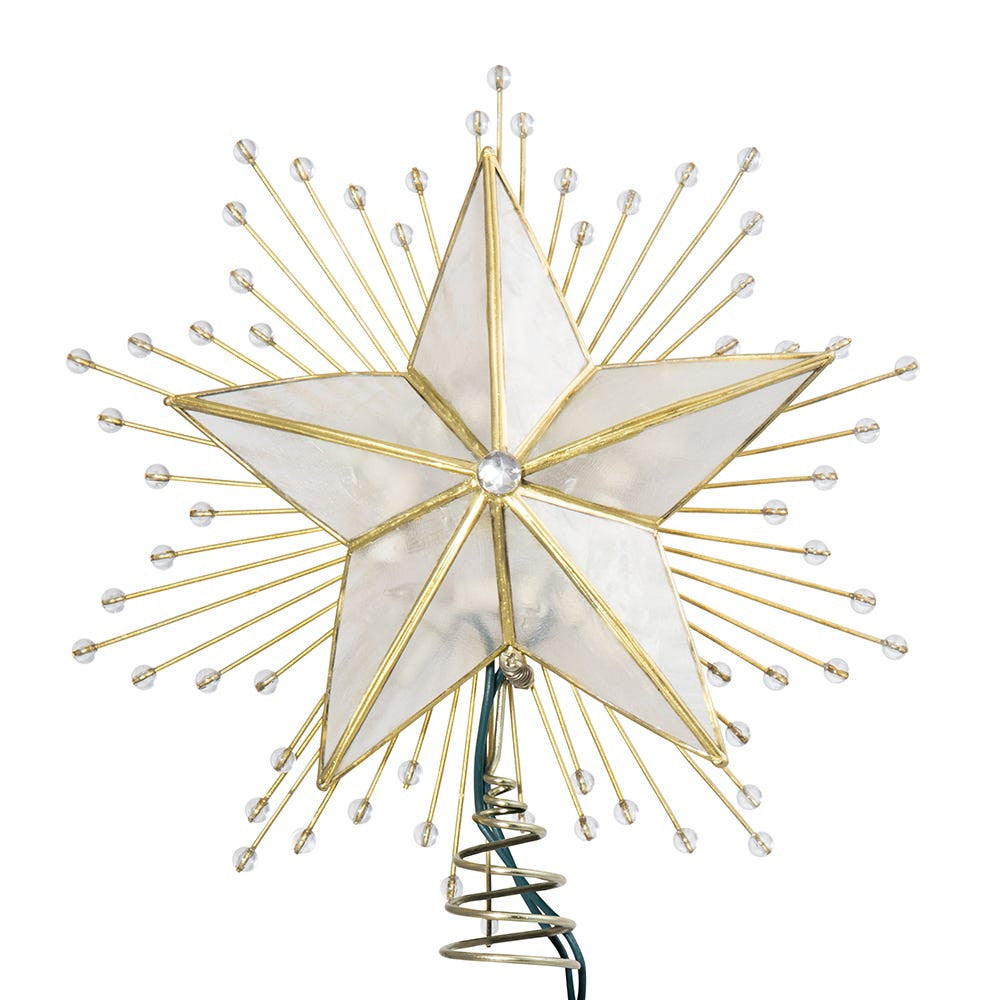 10" UL 10L Capiz Star With Rays and Beads Lighted Treetop