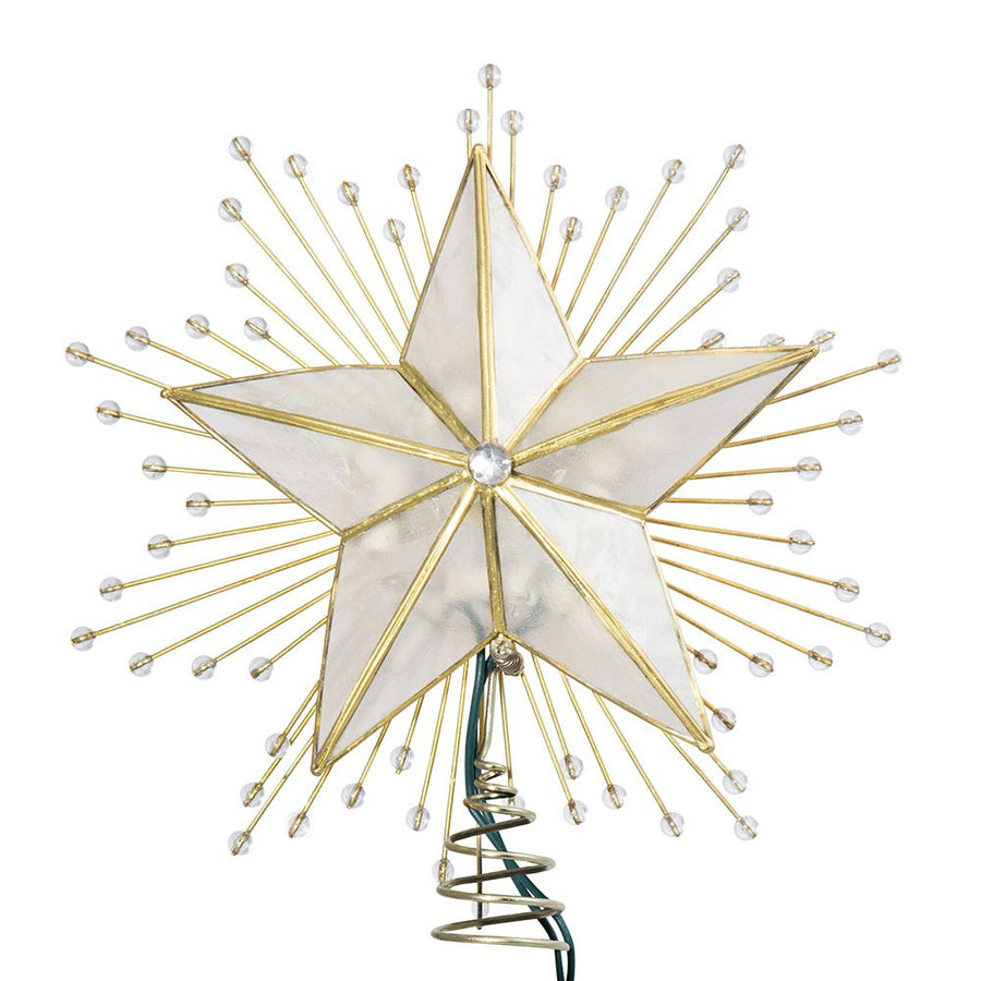 10" UL 10L Capiz Star With Rays and Beads Lighted Treetop