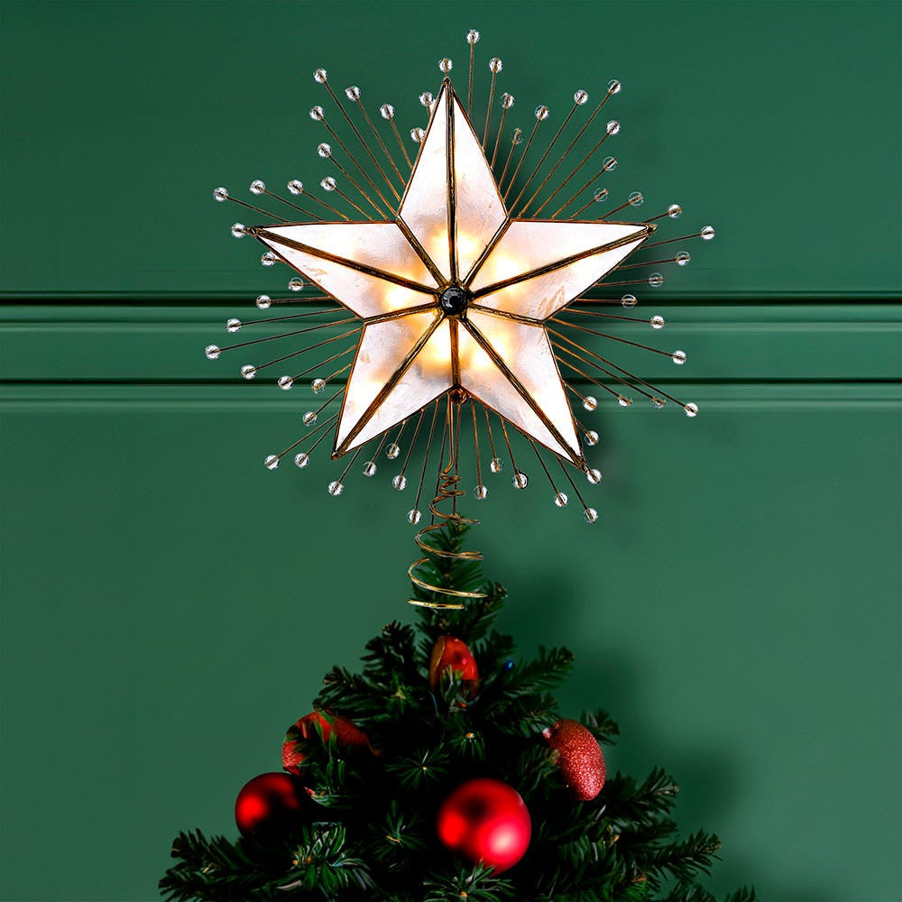 10" UL 10L Capiz Star With Rays and Beads Lighted Treetop