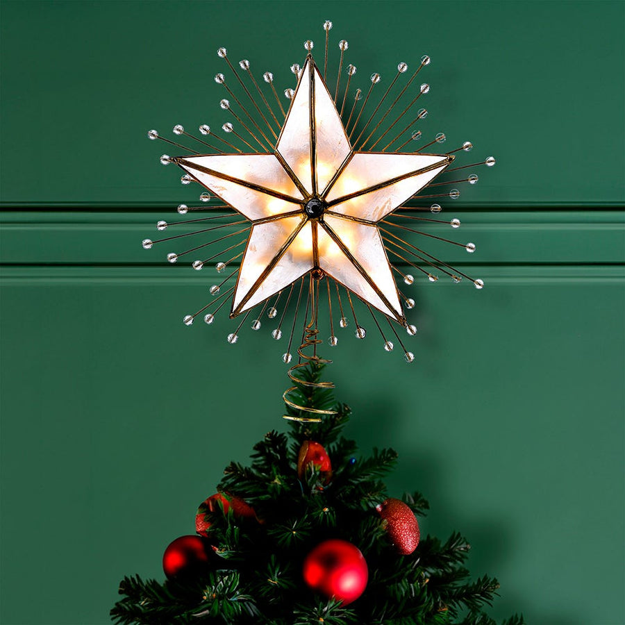 10" UL 10L Capiz Star With Rays and Beads Lighted Treetop