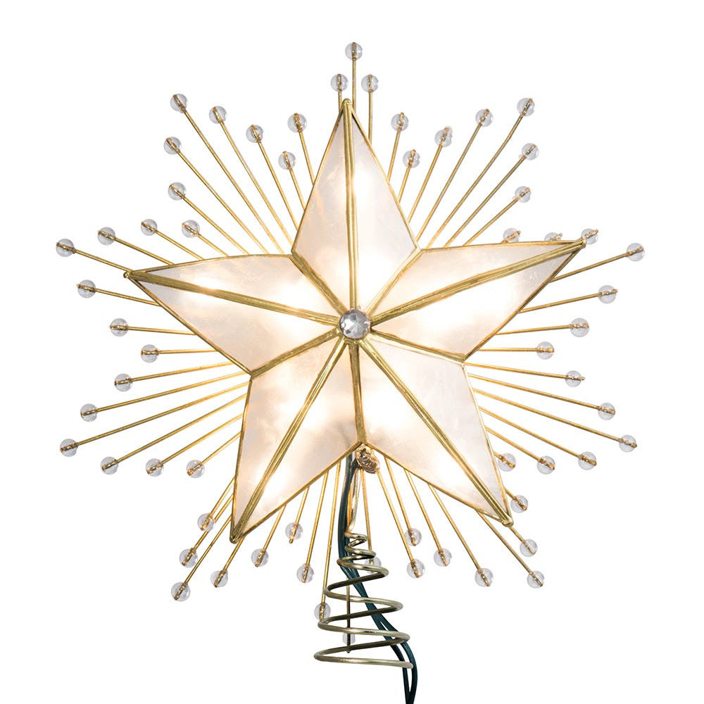 10" UL 10L Capiz Star With Rays and Beads Lighted Treetop