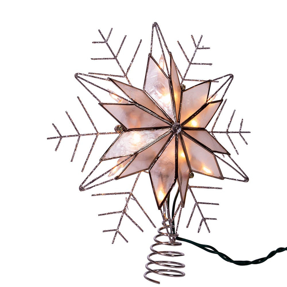 10" UL 10L Silver Wire Capiz Snowflake Treetop