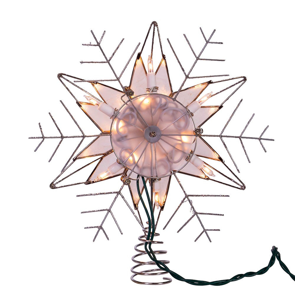 10" UL 10L Silver Wire Capiz Snowflake Treetop