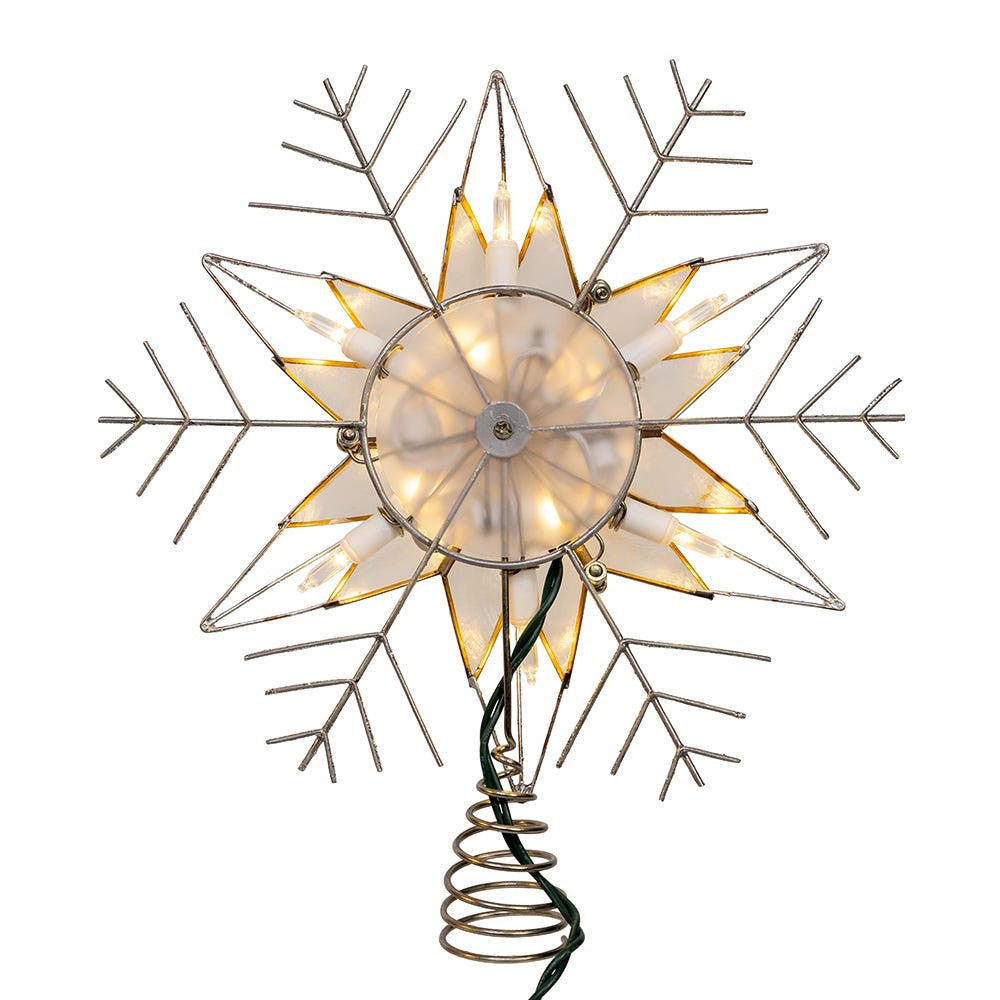 10" 10L LED Silver Capiz & Wire Snowflakes Treetop