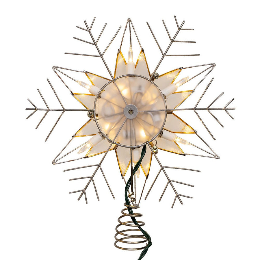 10" 10L LED Silver Capiz & Wire Snowflakes Treetop