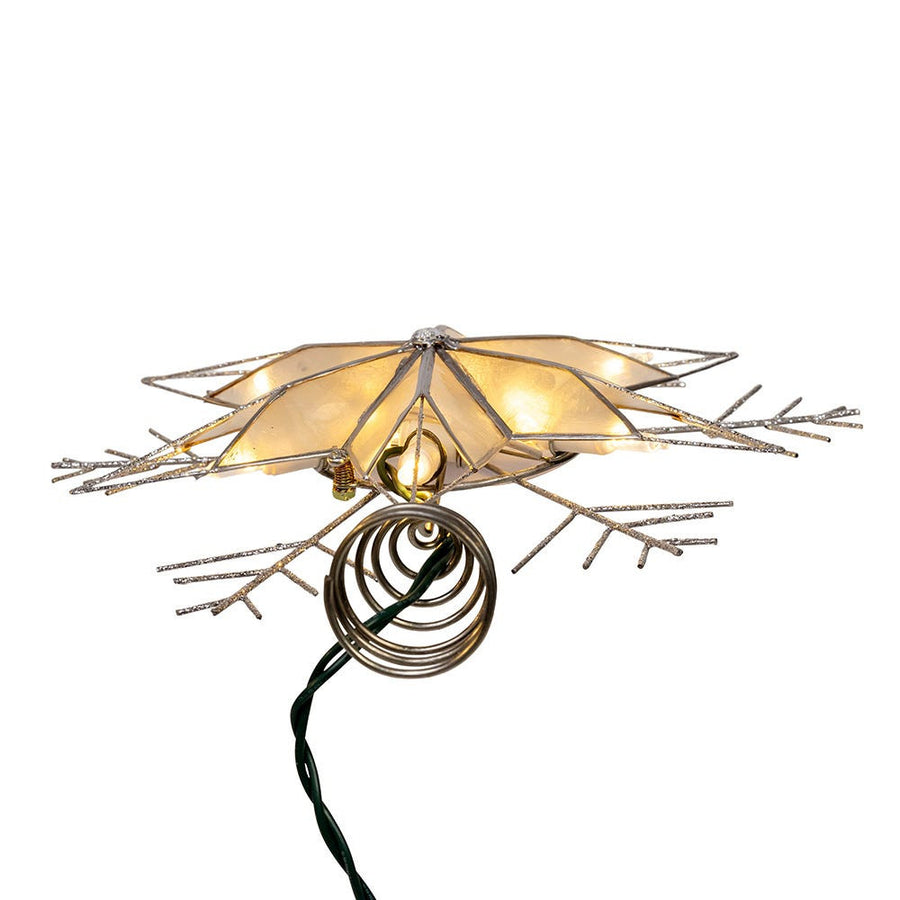 10" 10L LED Silver Capiz & Wire Snowflakes Treetop