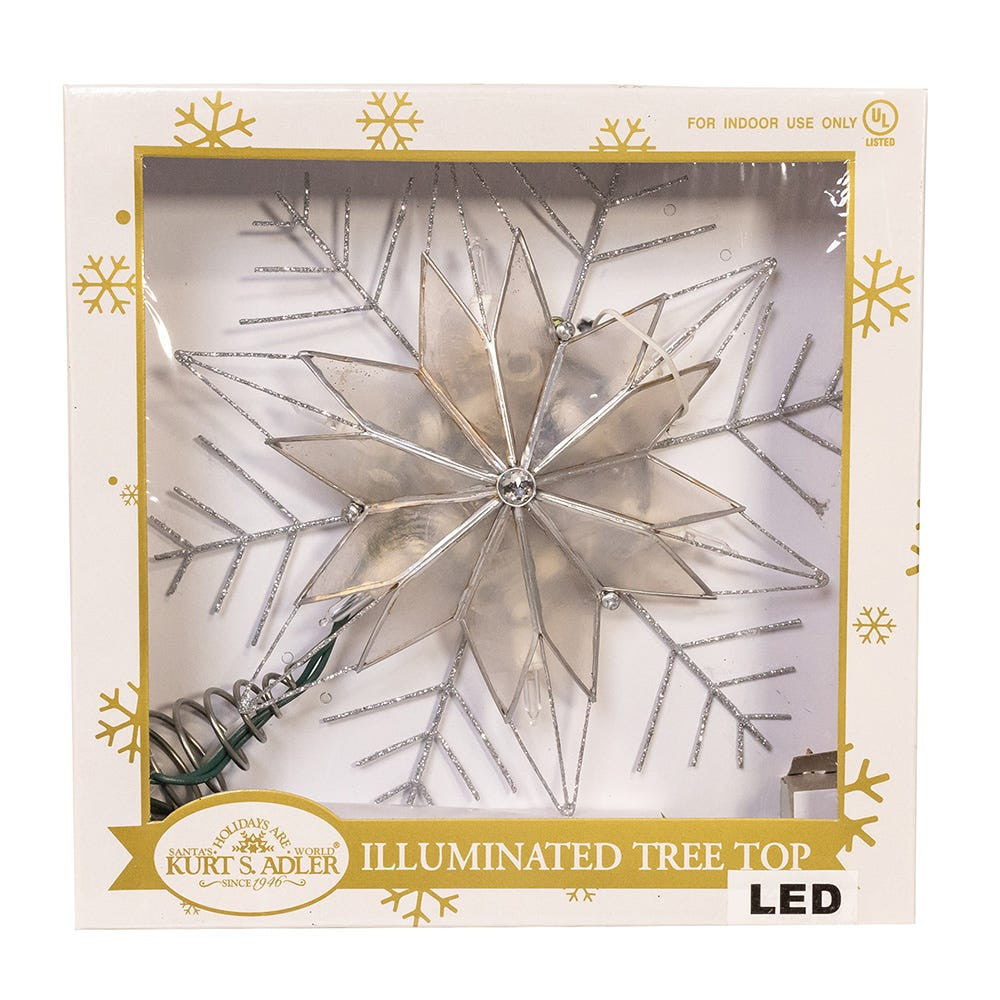 10" 10L LED Silver Capiz & Wire Snowflakes Treetop