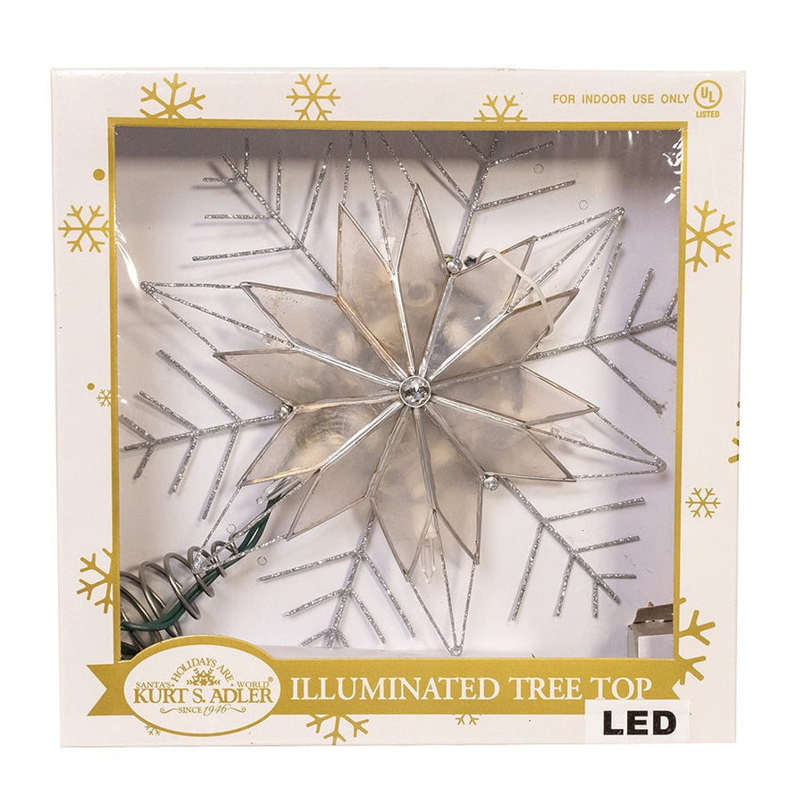 10" 10L LED Silver Capiz & Wire Snowflakes Treetop