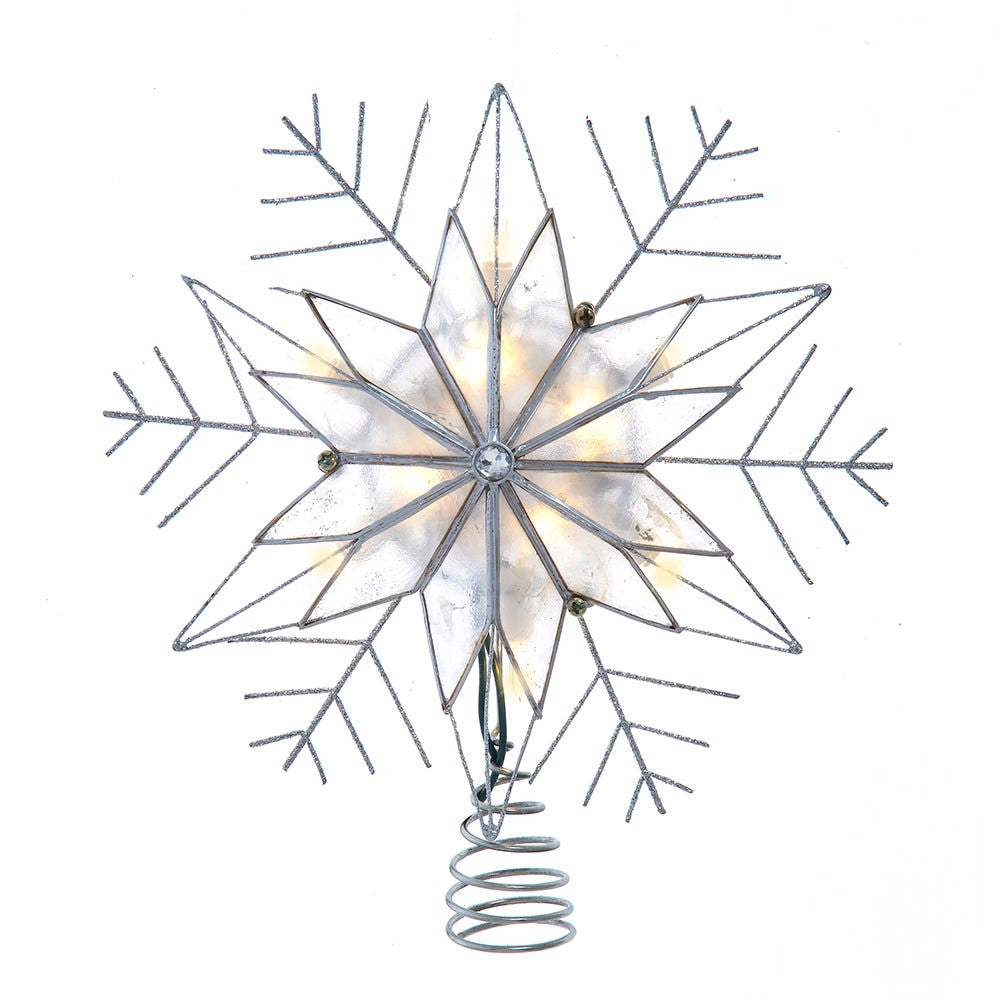 10" 10L LED Silver Capiz & Wire Snowflakes Treetop