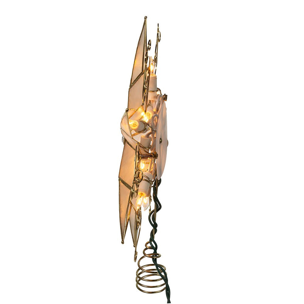 9" UL 10L 6-Point Capiz Star With Scroll Design Treetop