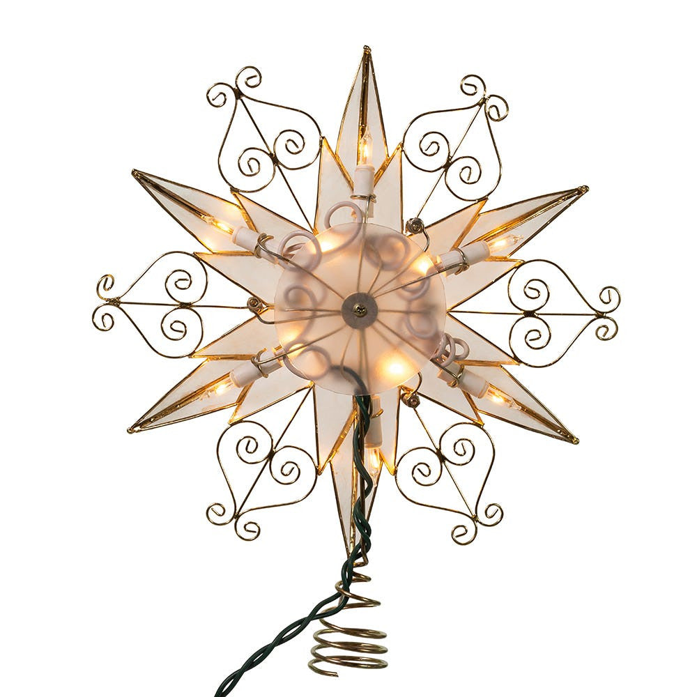9" UL 10L 6-Point Capiz Star With Scroll Design Treetop