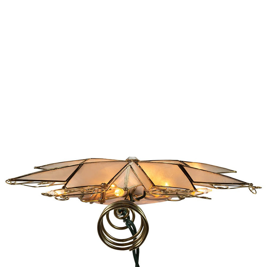 9" UL 10L 6-Point Capiz Star With Scroll Design Treetop