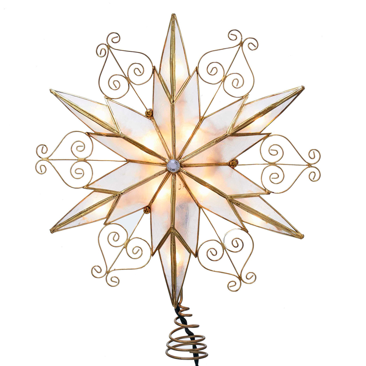 9" UL 10L 6-Point Capiz Star With Scroll Design Treetop