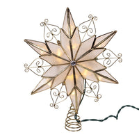 UL 10L LED 6-Point Brass Plated Capiz Star With Scroll Design Treetop