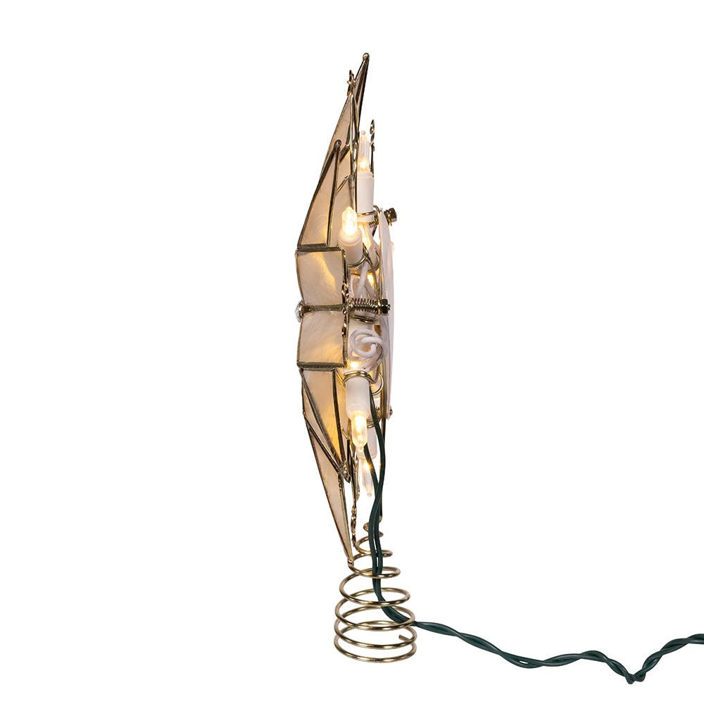 UL 10L LED 6-Point Brass Plated Capiz Star With Scroll Design Treetop