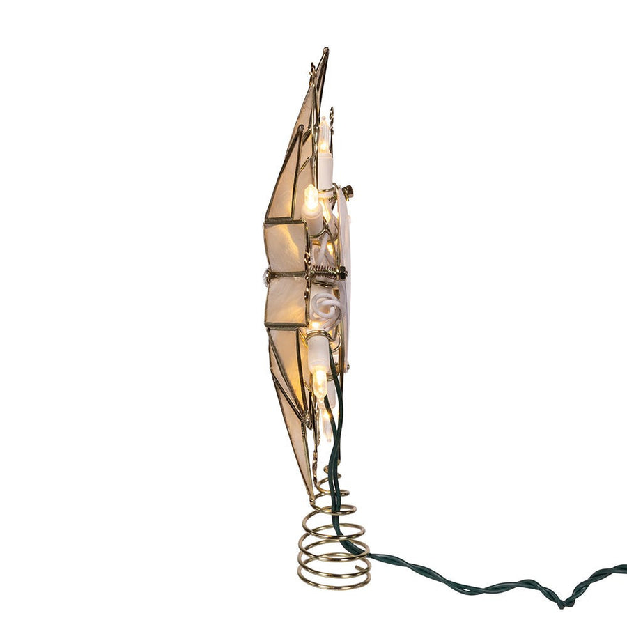 UL 10L LED 6-Point Brass Plated Capiz Star With Scroll Design Treetop