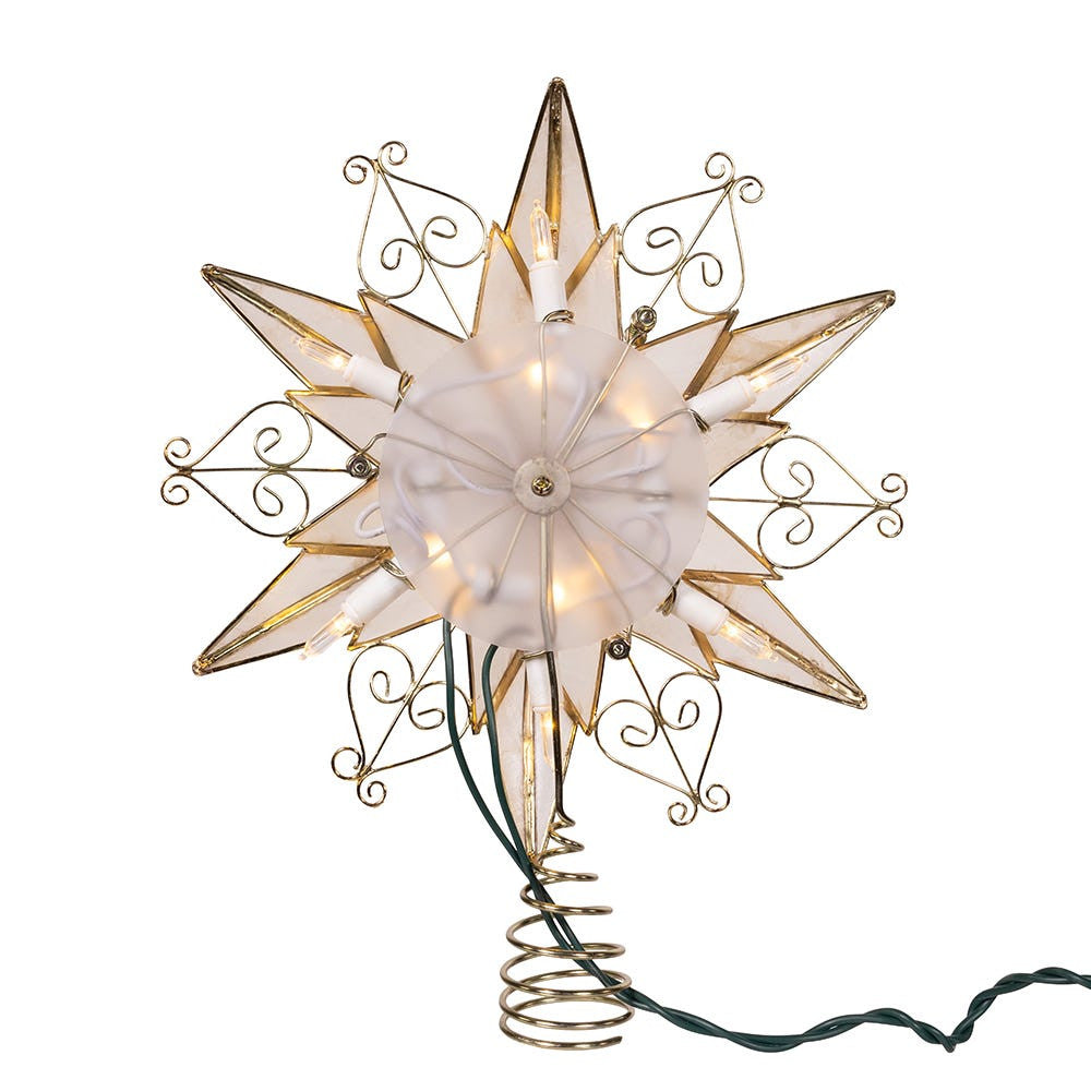 UL 10L LED 6-Point Brass Plated Capiz Star With Scroll Design Treetop