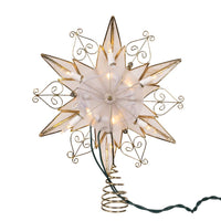 UL 10L LED 6-Point Brass Plated Capiz Star With Scroll Design Treetop