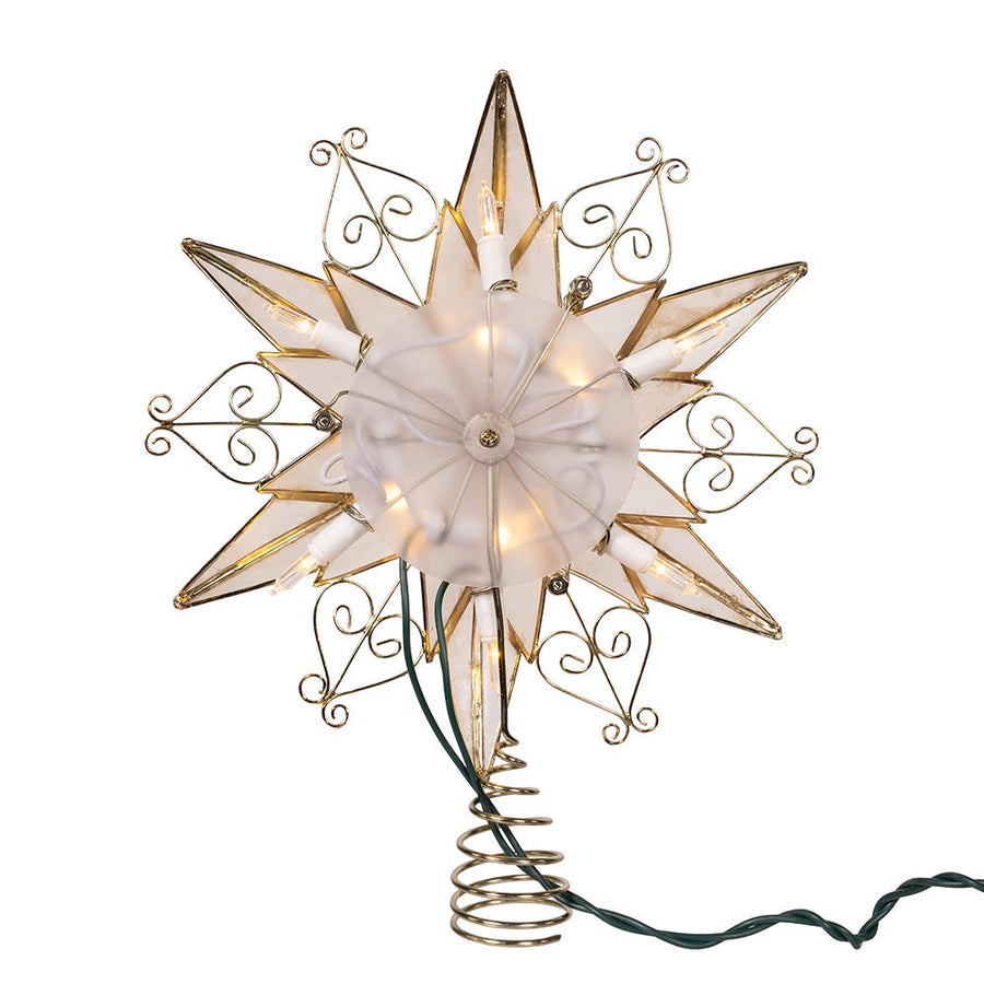 UL 10L LED 6-Point Brass Plated Capiz Star With Scroll Design Treetop