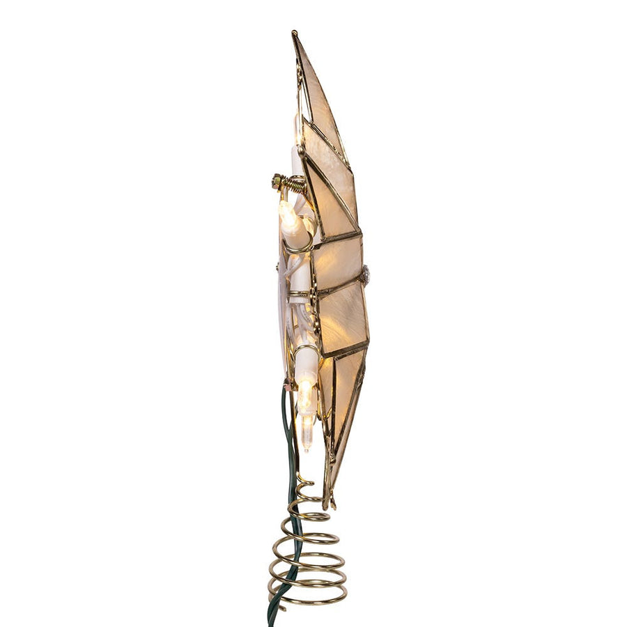 UL 10L LED 6-Point Brass Plated Capiz Star With Scroll Design Treetop