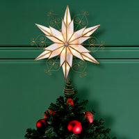 UL 10L LED 6-Point Brass Plated Capiz Star With Scroll Design Treetop