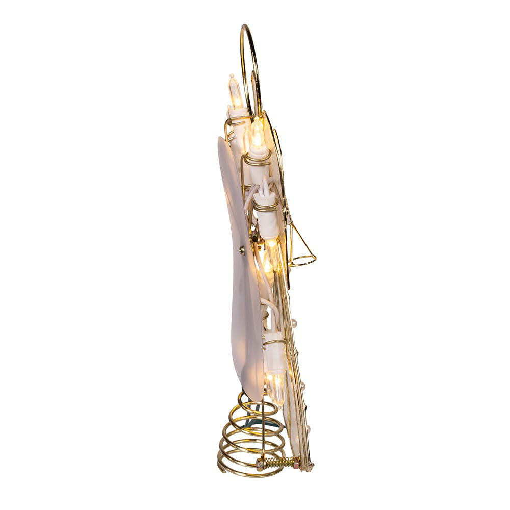 9.75" 10L LED Capiz Wire & Scroll Angel With Brass Plating Finish Treetop