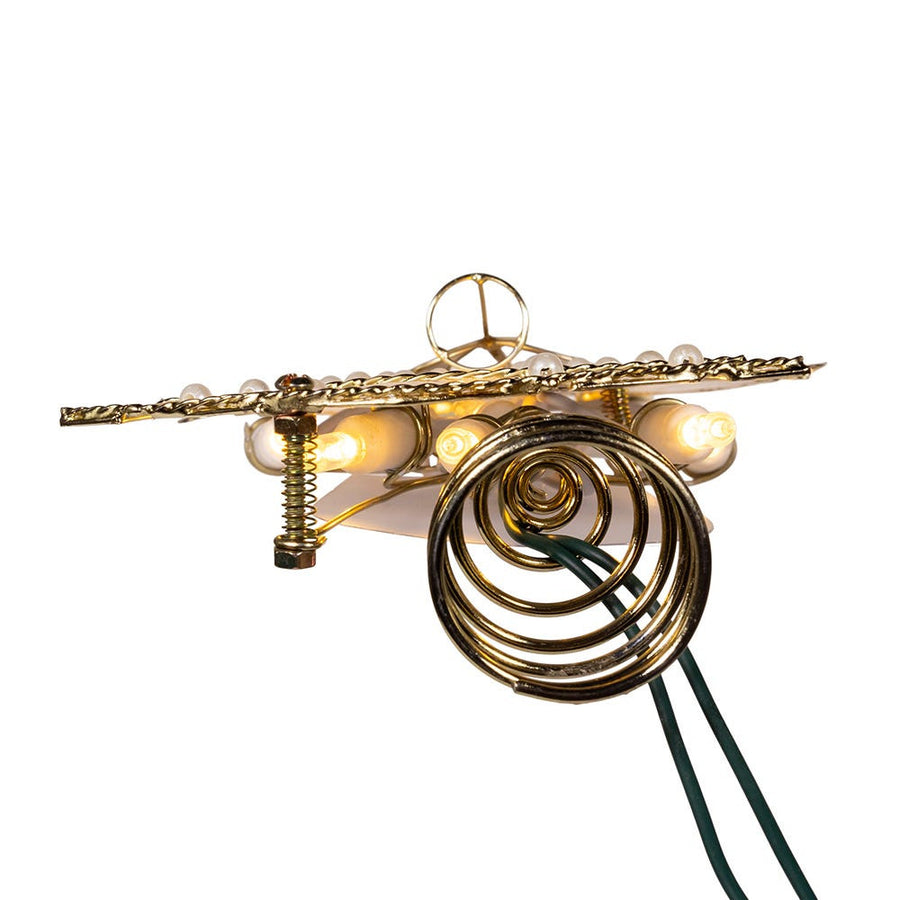 9.75" 10L LED Capiz Wire & Scroll Angel With Brass Plating Finish Treetop
