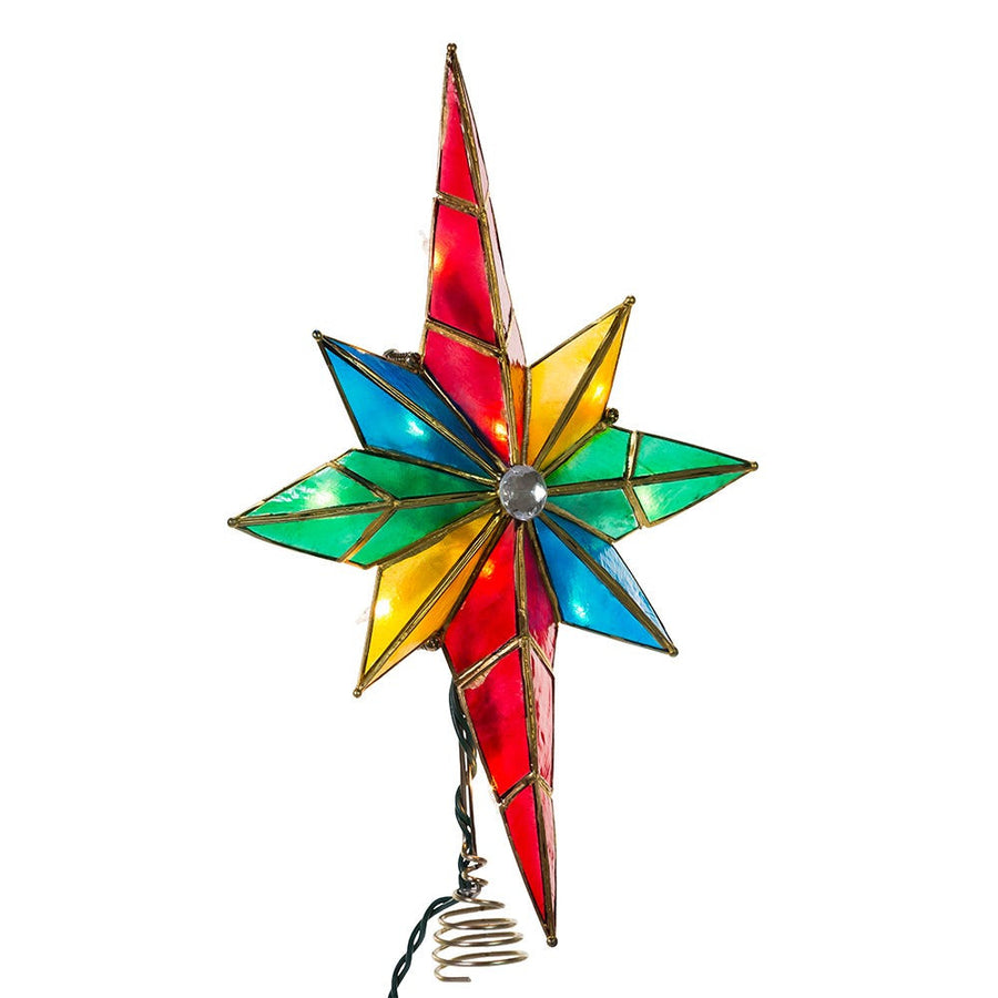 12" UL 10L Capiz Multicolored Bethlehem Star With Gem Center Treetop