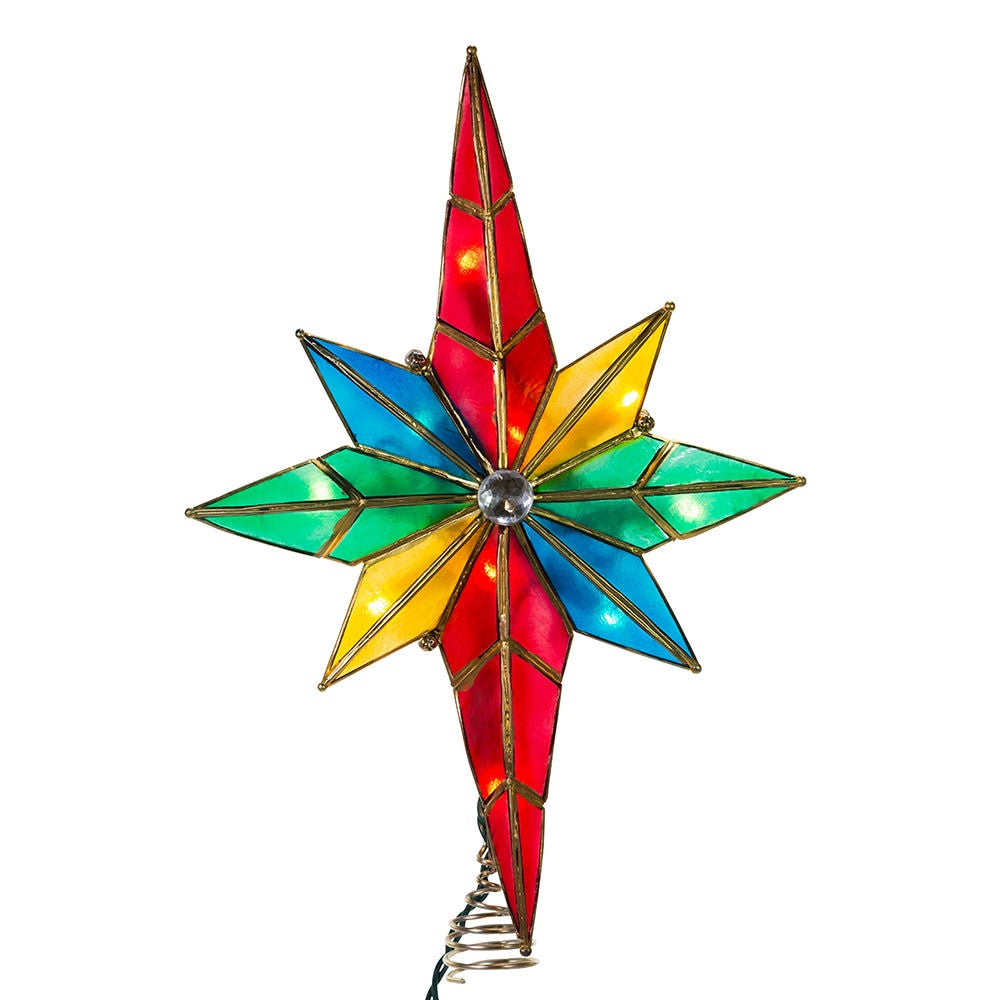 12" UL 10L Capiz Multicolored Bethlehem Star With Gem Center Treetop