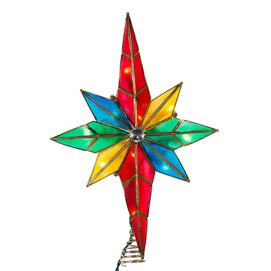 12" UL 10L Capiz Multicolored Bethlehem Star With Gem Center Treetop