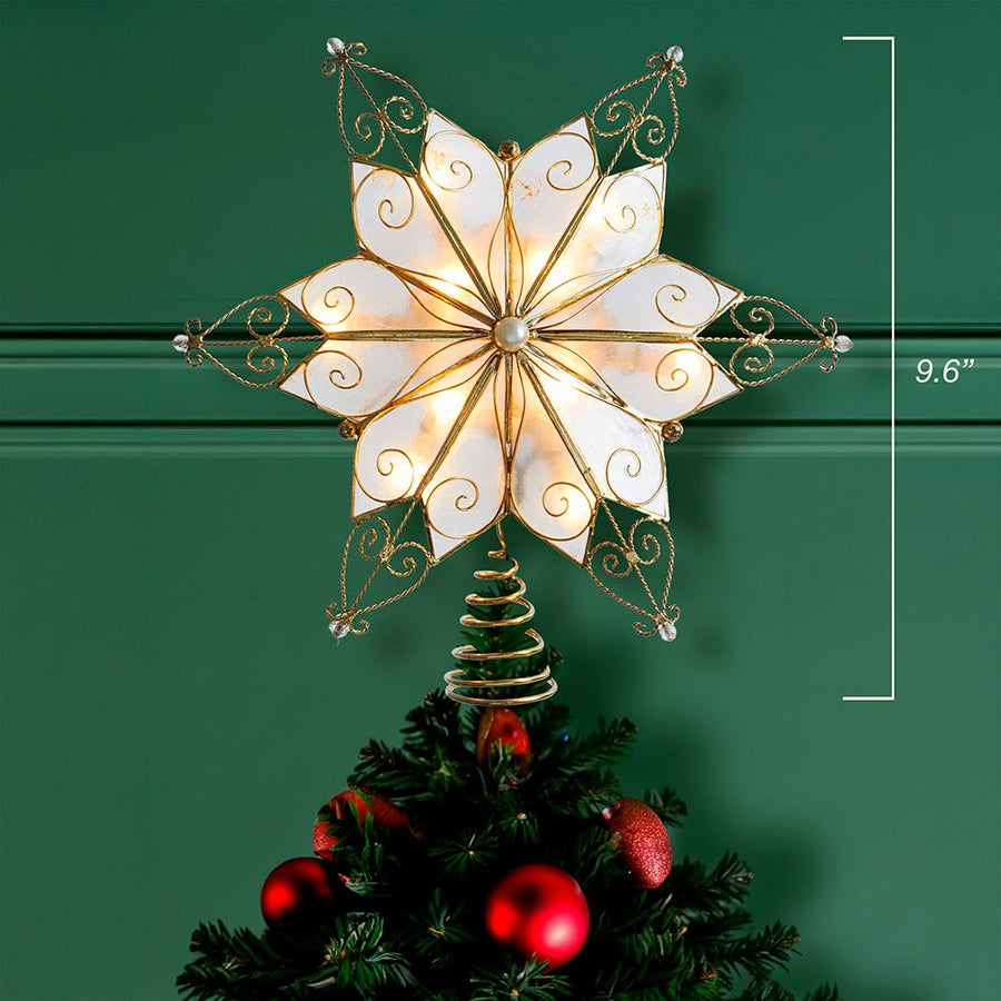 9.6" UL 10L 6-Point Capiz Gold Star Treetop