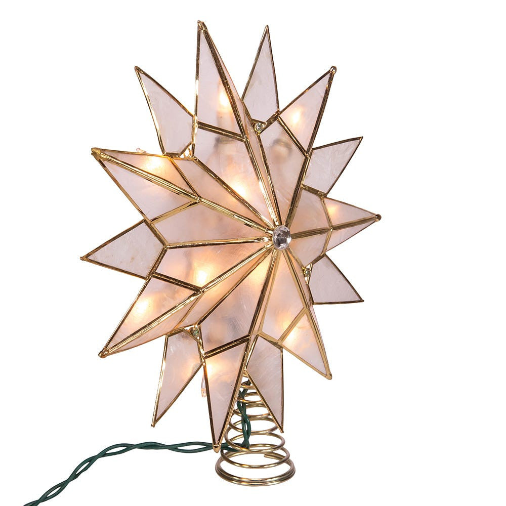 9.84" UL 10L Capiz Double Tip Star With Center Gem Treetop