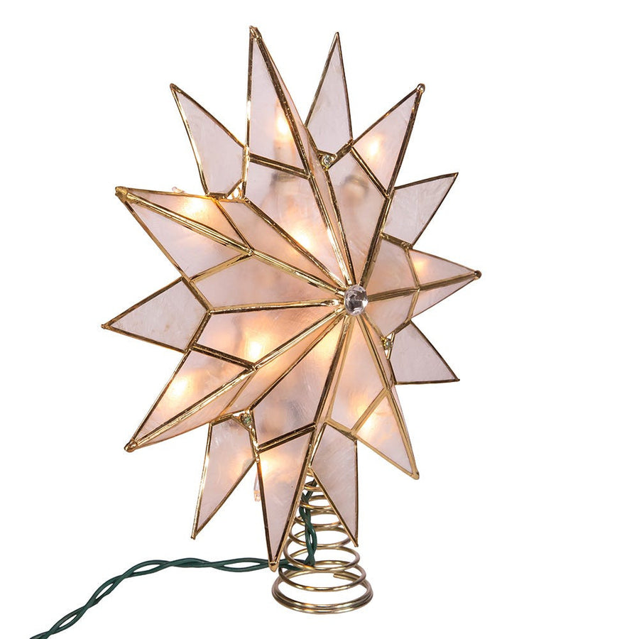 9.84" UL 10L Capiz Double Tip Star With Center Gem Treetop