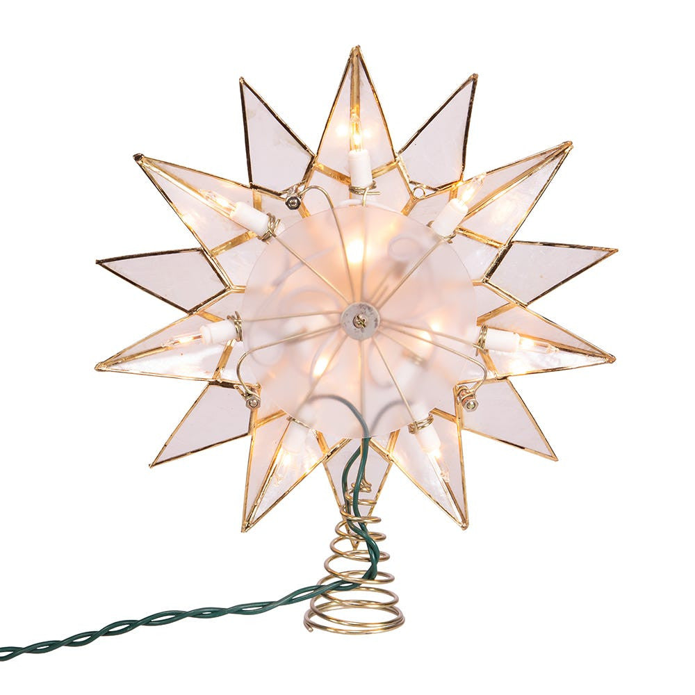9.84" UL 10L Capiz Double Tip Star With Center Gem Treetop